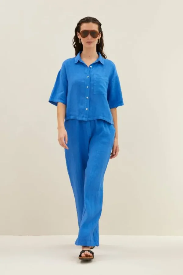 cris linen blouse | queens blue-By bar Sale