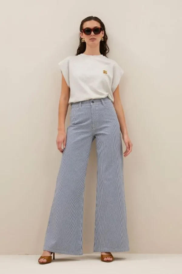 femme stripe pants | blue milky stripe-By bar Outlet