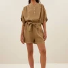 june linen shorts | khaki-By bar Store
