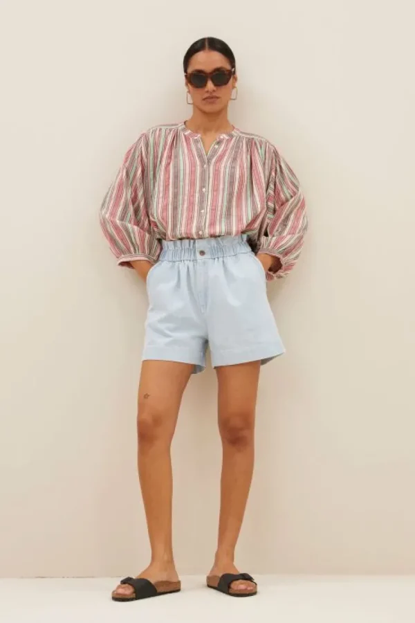 leon bleached denim shorts | bleached denim-By bar Online