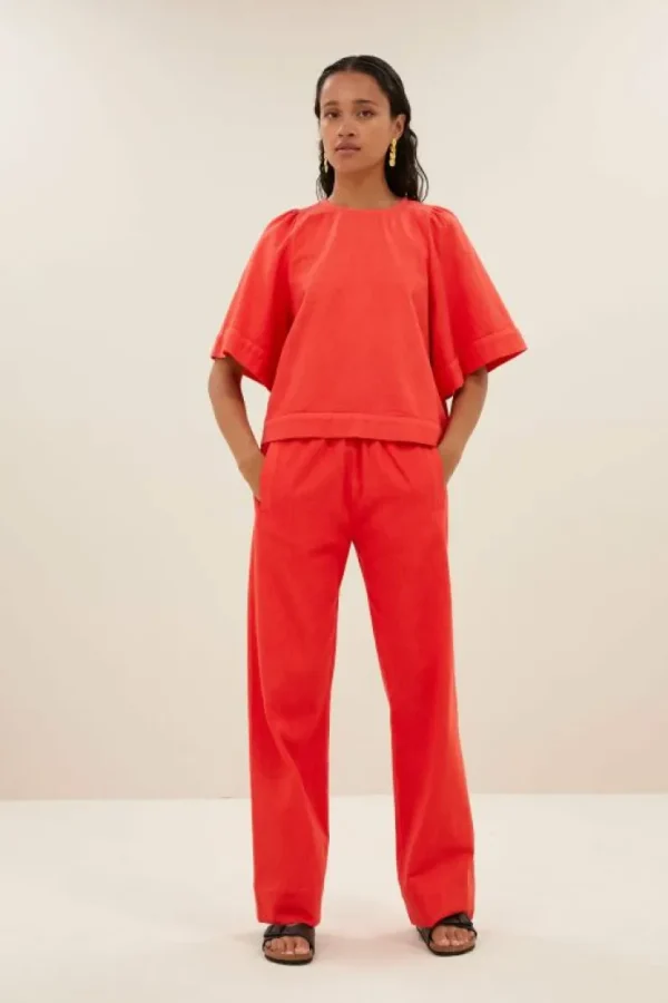 mees twill pants | poppy red-By bar Store