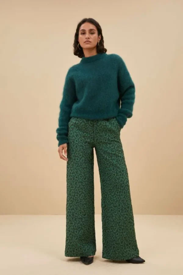neal leo pants | green panter print-By bar Clearance