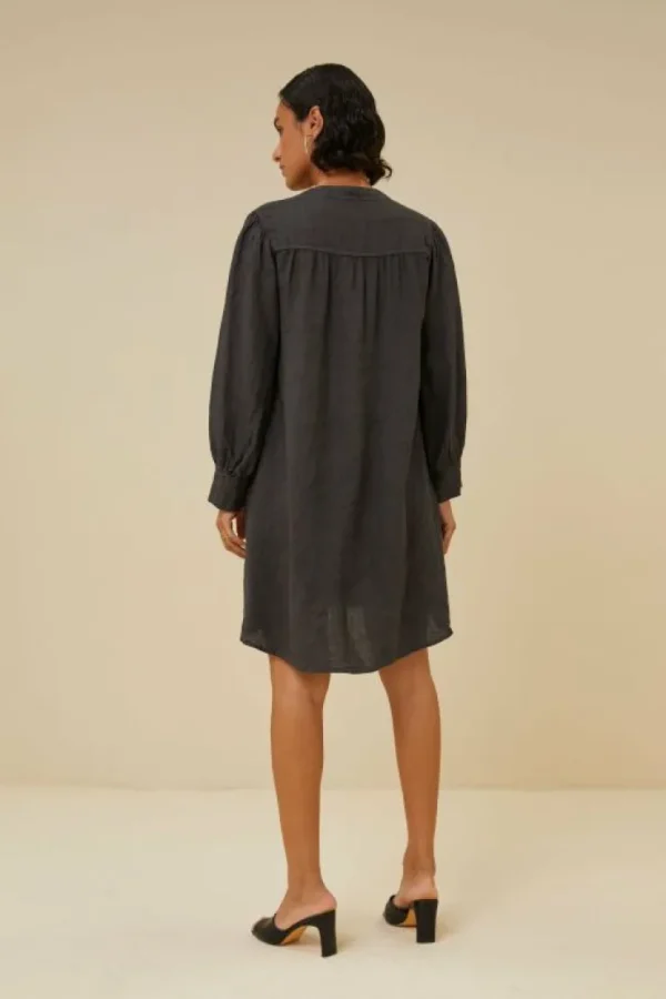 resa linen dress | jet black-By bar Outlet