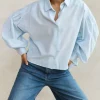 sarah short chambray blouse | light blue-By bar Hot