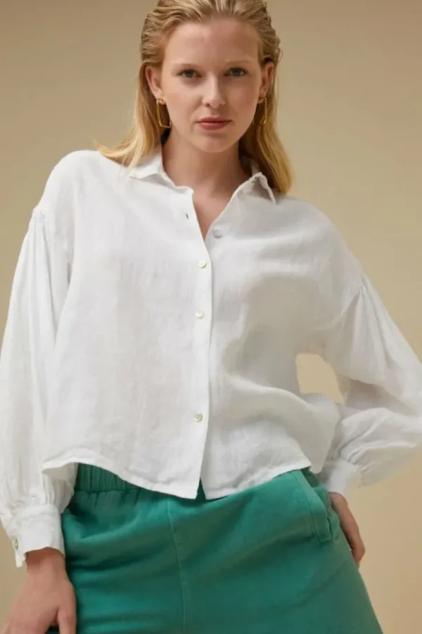 sarah short linen blouse | bright white-By bar Flash Sale