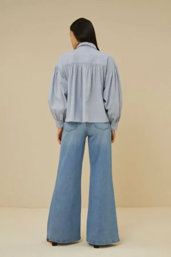 sarah short pin stripe blouse | indi grey-By bar Best Sale