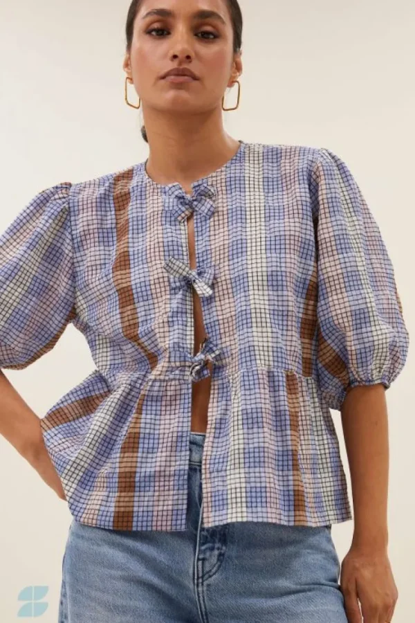 serena check blouse | grid print-By bar Online