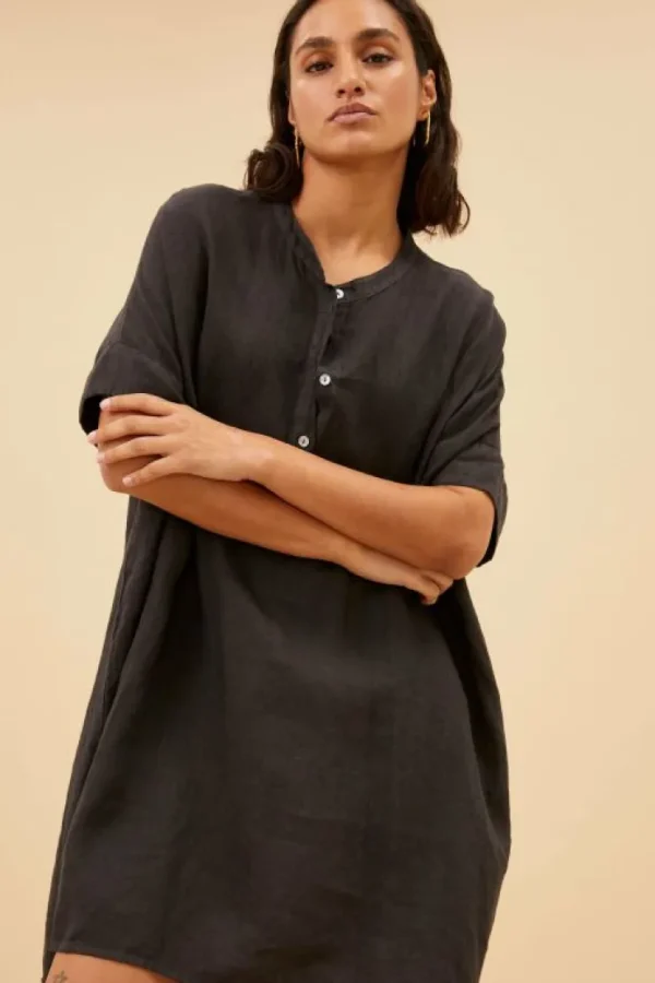 tais linen dress | jet black-By bar Shop